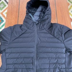 Lululemon Navigation Stretch Down Hoodie Mens Lrg, Black puffy zip up jacket